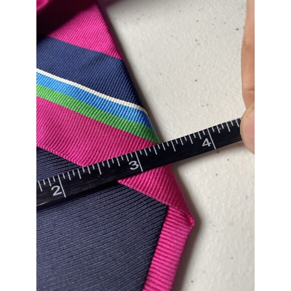 BREUER Men's Silk Necktie ITALY Hand Made Designer STRIPED Pink/Blue/Green EUC - Picture 7 of 8